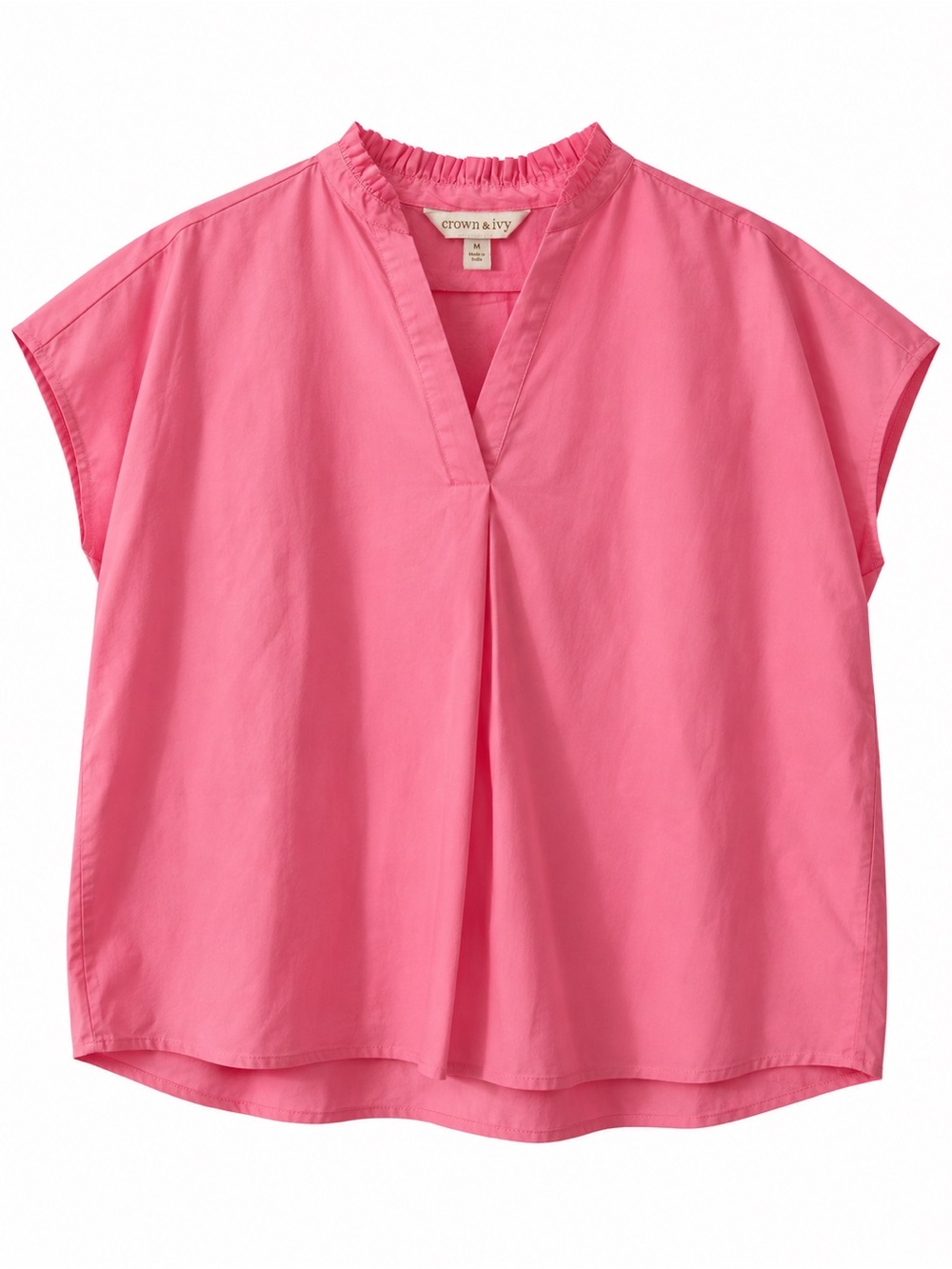 crown & ivy Pink Cap Sleeve V-Neck Blouse with Front Pleat